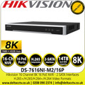 Hikvision 16 Channel 8K 16 PoE 16Ch 32MP NVR - 2 SATA Interfaces - H.265+/H.265/H.264+/H.264 Video Formats - DS-7616NI-M2/16P 