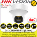 Hikvision 2MP Full HD 1080p ColorVu Indoor Audio TVI PT Camera with 2.8mm Fixed Lens, 20m White Light Range, 24/7 Color Imaging with F1.0 Aperture, High Quality Audio With Audio Over Coaxial Cable, Built-in Microphone - DS-2CE70DF3T-PTS