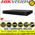 Hikvision iDS-7208HQHI-M2/FA 8 Channel 1080p AcuSense AoC DVR , HDTVI/AHD/CVI/CVBS/IP Video Inputs, 2 SATA interfaces