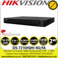 Hikvision 16 Channel DVR 1080p AcuSense AoC DVR with 2 SATA Interfaces, Face Picture Comparison, Compatible With Major Wi-Fi Dongle, HDTVI/AHD/CVI/CVBS/IP Video Inputs - iDS-7216HQHI-M2/FA