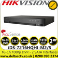 Hikvision iDS-7216HQHI-M2/S 16 Channel 1080p H.265 AcuSense Audio via Coaxial Cable DVR with 2 SATA Interfaces, HDTVI/AHD/CVI/CVBS/IP Video Inputs 
