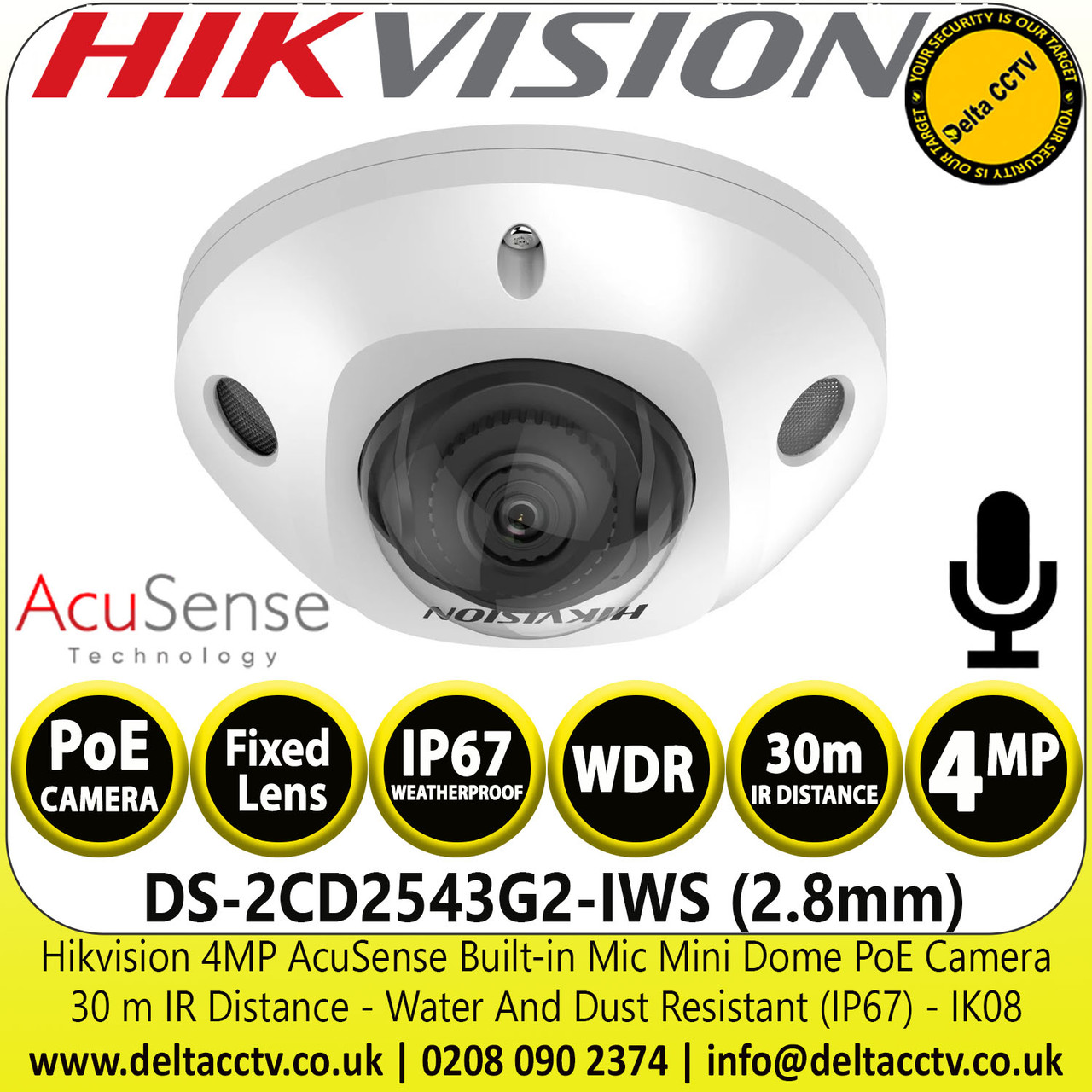 Hikvision DS-2CD2543G2-IWS (2.8mm) 4MP AcuSense Built-in Mic Fixed Lens ...