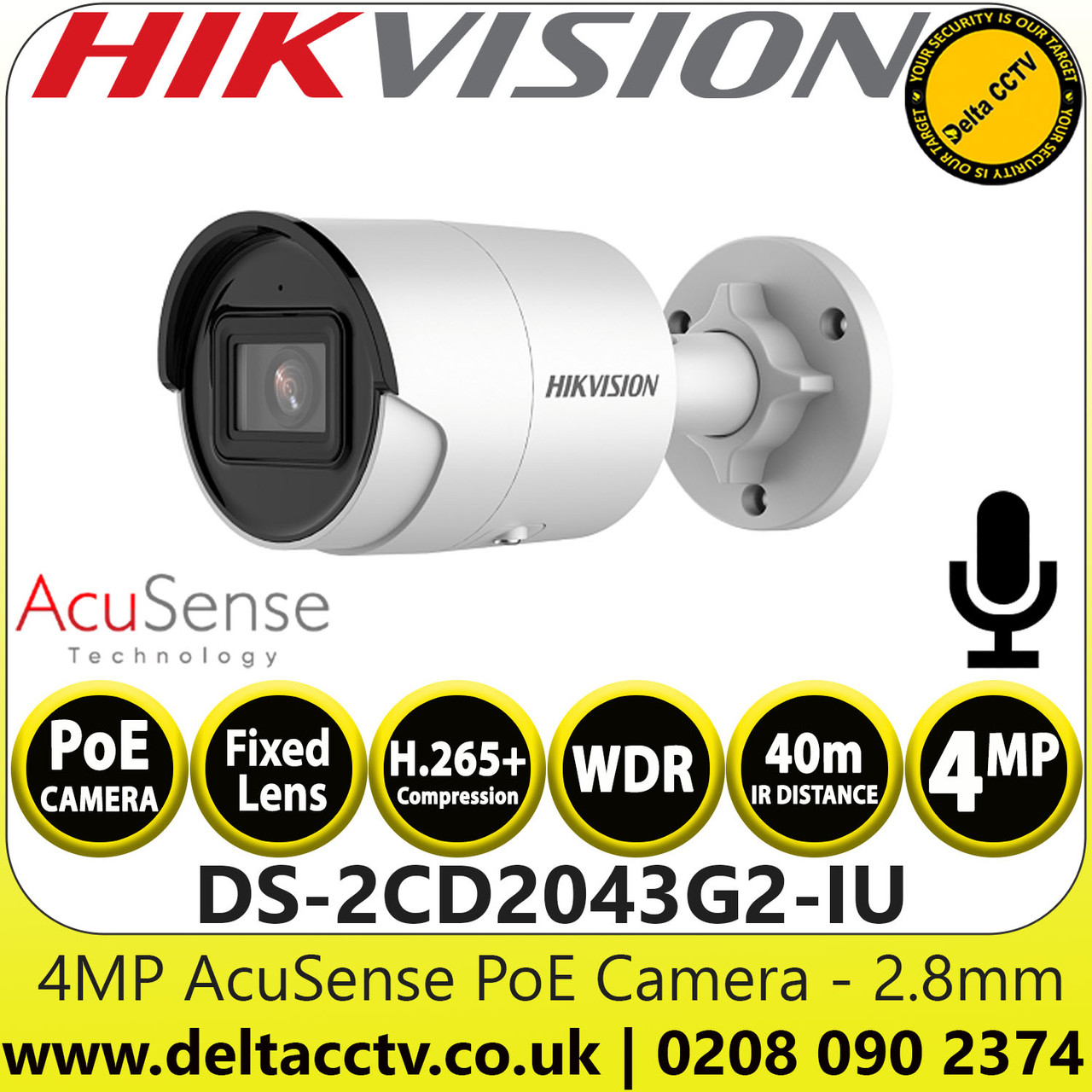 Hikvision DS-2CD2043G2-IU (2.8mm) 4MP AcuSense Audio Outdoor Network IP ...