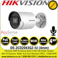 Hikvision 4MP AcuSense Audio Outdoor Network IP Bullet Camera with 4mm Fixed Lens, 40m IR Distance, 120dB WDR, IP67 Water and Dust Resistant, Built in Microphone - DS-2CD2043G2-IU (4mm)