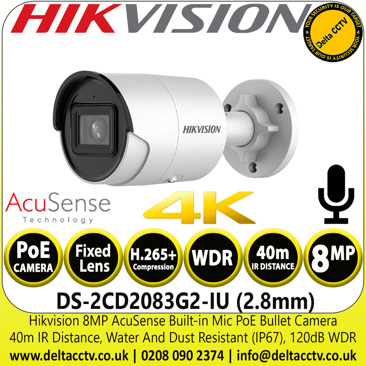 Hikvision DS-2CD2083G2-IU (2.8mm) 8MP/4K AcuSense Bullet Network Camera