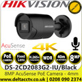  Hikvision 8MP AcuSense Outdoor Bullet Network IP Audio Camera with 4mm Fixed Lens - DS-2CD2083G2-IU/Black (4mm)