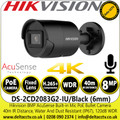 Hikvision DS-2CD2083G2-IU/Black (6mm) 8MP AcuSense Outdoor Bullet Network IP Audio Camera with 6mm Fixed Lens , 40m IR Range