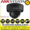 Hikvision DS-2CD2143G2-IS/Black (2.8mm) 4MP AcuSense IP Network Black Dome Camera with 2.8mm Lens, 30m IR Range, IP67, IK10, WDR, H.265+ Compression Technology, BLC, HLC, 3D DNR, Built-in microSD, up to 512 GB 