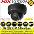 Hikvision DS-2CD2183G2-IS/Black(4mm) 8MP/4K AcuSense Vandal-Resistant WDR Fixed Lens Black Dome Network IP Camera 