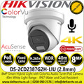 Hikvision 8MP Smart Hybrid Light with ColorVu Audio Turret PoE Camera 40m White Light Range - IP67 Water and Dust Resistant - DS-2CD2387G2H-LIU (2.8mm)