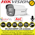 Hikvision DS-2CE12DF0T-LFS (2.8mm) 2MP ColorVu Audio Outdoor Night-Vision TVI/AHD/CVI/CVBS Bullet Camera, Audio Over Coaxial Cable, Built-in Mic, 40m White Light Range 