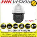 Hikvision DS-2DE5425IW-AE(T5) 4MP DarkFighter IR Network Speed Dome PTZ Camera, with 150m IR Range, Efficient H.265+/H.265 compression technology, WDR, HLC, BLC, 3D DNR, defog, regional exposure, regional focus