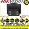 Hikvision DS-2CD2387G2P-LSU/SL (Black) 8MP Panoramic ColorVu Fixed Lens Turret Network Camera, High quality imaging with 8 MP resolution, 24/7 colorful imaging, Water and dust resistant (IP67) 