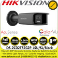 Hikvision DS-2CD2T87G2P-LSU/SL/Black (4mm) 4K/ 8MP Panoramic ColorVu Fixed Bullet Network Camera, 24/7 colorful imaging, Water and dust resistant (IP67), Efficient H.265+ compression technology 