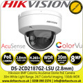 Hikvision DS-2CD2187G2-LSU (2.8mm) 4K ColorVu Fixed Lens Audio Outdoor Vandal Resistant Dome Network Camera 