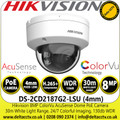 Hikvision DS-2CD2187G2-LSU (4mm) 8MP/4K ColorVu Fixed Lens Audio Outdoor Vandal Resistant Dome Network Camera