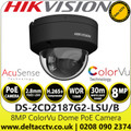 Hikvision 4K ColorVu Fixed Lens Audio Outdoor Vandal Resistant Black Dome Network Camera - DS-2CD2187G2-LSU/Black (2.8mm)