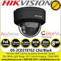 Hikvision DS-2CD2187G2-LSU/Black (2.8mm) 4K ColorVu Fixed Lens Audio Outdoor Vandal Resistant Black Dome Network Camera 