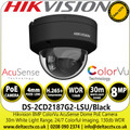 Hikvision DS-2CD2187G2-LSU/Black (4mm) 4K/8MP ColorVu Black Dome Network Camera, 24/7 colorful imaging, Water and dust resistant (IP67) and vandal resistant (IK10), Built-in microphone for real-time audio security 