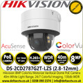 Hikvision 4K IP PoE ColorVu AcuSense Dome 8MP Camera with 2.8-12mm Motorize Varifocal Lens, 40m White Light Range, 24/7 Colorful Imaging, IP67 Water and Dust Resistant, IK10 Vandal Resistant, 130dB WDR - DS-2CD2787G2T-LZS (2.8-12mm) 
