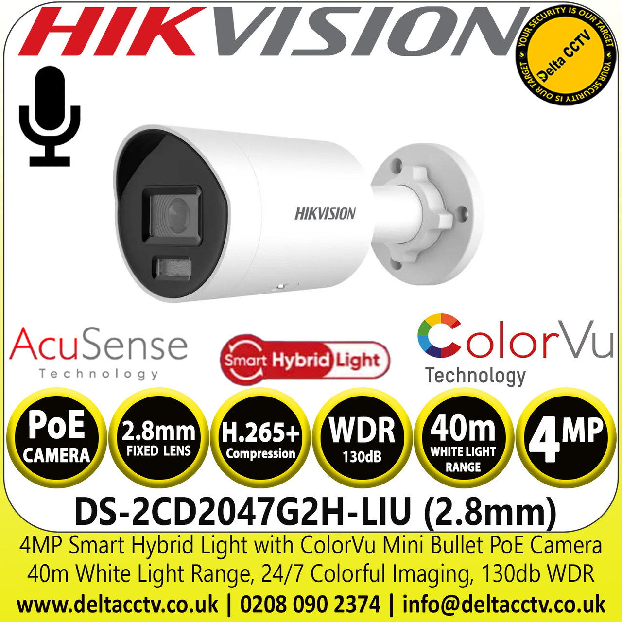 Hikvision 4MP Smart Hybrid Light With ColorVu Mini Bullet Network ...