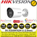 Hikvision DS-2CD2047G2H-LI (2.8mm) 4MP Smart Hybrid Light with ColorVu Mini Bullet Network Camera with 2.8mm Fixed Lens, 40m White Light Range, 130dB WDR, 24/7 Colorful Imaging, IP67 Water and Dust Resistant 