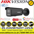 Hikvision 8MP Smart Hybrid Light with ColorVu, 2.8-12mm Motorized Varifocal Lens Bullet Network Camera - DS-2CD2687G2HT-LIZS/Black