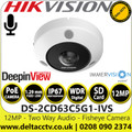 Hikvision DS-2CD63C5G1-IVS 12MP DeepinView IR Two Way Audio Network Fisheye Camera with 1.29mm Fixed Lens, 4 x Built in Mic and 1 x Speaker, IP67, IK10, 15m IR Range