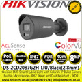 Hikvision 8 MP Smart Hybrid Light with ColorVu Fixed Lens Mini Bullet IP Network Camera with 2.8mm Lens, 40m White Light Range - DS-2CD2087G2H-LIU/Black (2.8mm)