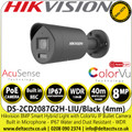 Hikvision 8 MP Smart Hybrid Light with ColorVu Fixed Lens Mini Bullet IP Network Camera with 4mm Lens, 40m White Light Range - DS-2CD2087G2H-LIU/Black (4mm)