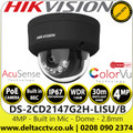 Hikvision Latest CCTV Camera 4 MP Smart Hybrid Light Black Dome IP Network Camera with 2.8mm Fixed Lens, Built-in Microphone - DS-2CD2147G2H-LISU/Black (2.8mm)