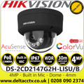 Hikvision Latest CCTV Camera 4 MP Smart Hybrid Light Black Dome IP Network Camera with 4mm Fixed Lens, Built-in Microphone - DS-2CD2147G2H-LISU/Black (4mm)