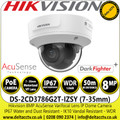 Hikvision DS-2CD3786G2T-IZSY 8MP DarkFighter AcuSense 7 to 35mm Motorized Varifocal Lens Dome IP Network 4K Camera With 50m IR Range, AcuSense Technology, IP67 Water and Dust Resistant, IK10 Vandal Resistant, 120dB WDR 