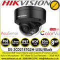  Hikvision DS-2CD2187G2H-LISU/Black (2.8mm) 8MP Smart Hybrid Light Black Dome IP Network Camera With 2.8mm Fixed Lens, ColorVu and AcuSense Technology, Built-in Microphone, IP67 Water and Dust Resistant, 130 dB WDR