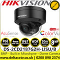 Hikvision 4K Smart Hybrid Light With ColorVu Technology IP Network Black Dome 8MP Camera, 2.8mm Fixed Lens, 30m White Light Range, Built-in Mic - DS-2CD2187G2H-LISU/Black (4mm) 