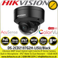  DS-2CD2187G2H-LISU/Black (4mm) Hikvision 4K Smart Hybrid Light With ColorVu Technology IP Network Black Dome 8MP Camera, 2.8mm Fixed Lens, 30m White Light Range, Built-in Mic