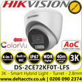 DS-2CE72KF0T-LFS Hikvision 3K ColorVu Smart Hybrid Light Audio TVI Turret Camera With 2.8mm Fixed Lens, 40m White Light Distance, Built-in Mic , IP67 Water and Dust Resistant 