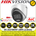 Hikvision 3K ColorVu Smart Hybrid Light Fixed Lens TVI/AHD/CVI/CVBS Turret Camera - DS-2CE70KF0T-LMFS (2.8mm)