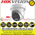 Hikvision 8MP ColorVu Smart Hybrid Light Fixed Lens IP PoE Turret Camera - DS-2CD2387G2H-LISU/SL(2.8mm)
