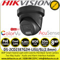 Hikvision 8MP ColorVu Smart Hybrid Light Fixed Lens IP PoE Black Turret Camera - DS-2CD2387G2H-LISU/SL(2.8mm)
