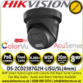 Hikvision 8MP ColorVu Smart Hybrid Light Fixed Lens IP PoE Black Turret Camera - DS-2CD2387G2H-LISU/SL(4mm)