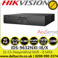 Hikvision iDS-9632NXI-I8/X 32Ch AcuSense DeepInMind Face Recognition No PoE NVR, 8 SATA Interfaces
