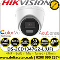 Hikvision DS-2CD1347G2-LUF 4MP AcuSense ColorVu Turret Network Camera with 2.8mm Fixed Lens, Built in Mic