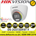 Hikvision DS-2CE72DF8T-F 2 MP ColorVu Turret TVI Camera with 2.8mm Fixed Lens, 40m White Light Distance