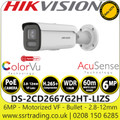 Hikvision 6 MP AcuSense Smart Hybrid Light ColorVu Motorized Varifocal Bullet Network Camera, 130 dB WDR, H.265+ Compression - DS-2CD2667G2HT-LIZS(2.8-12mm)