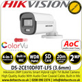 Hikvision 2 MP Smart Hybrid Light with ColorVu Bullet Camera With 3.6mm Fixed Lens - DS-2CE10DF0T-LFS(3.6mm)