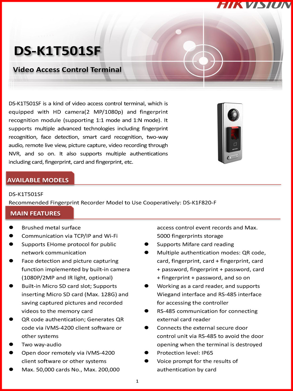 Hikvision k1t501sf sales