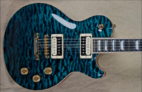 McNaught DTM Vintage Single Cut Peacock Blue Diamond Quilt Top Guitar