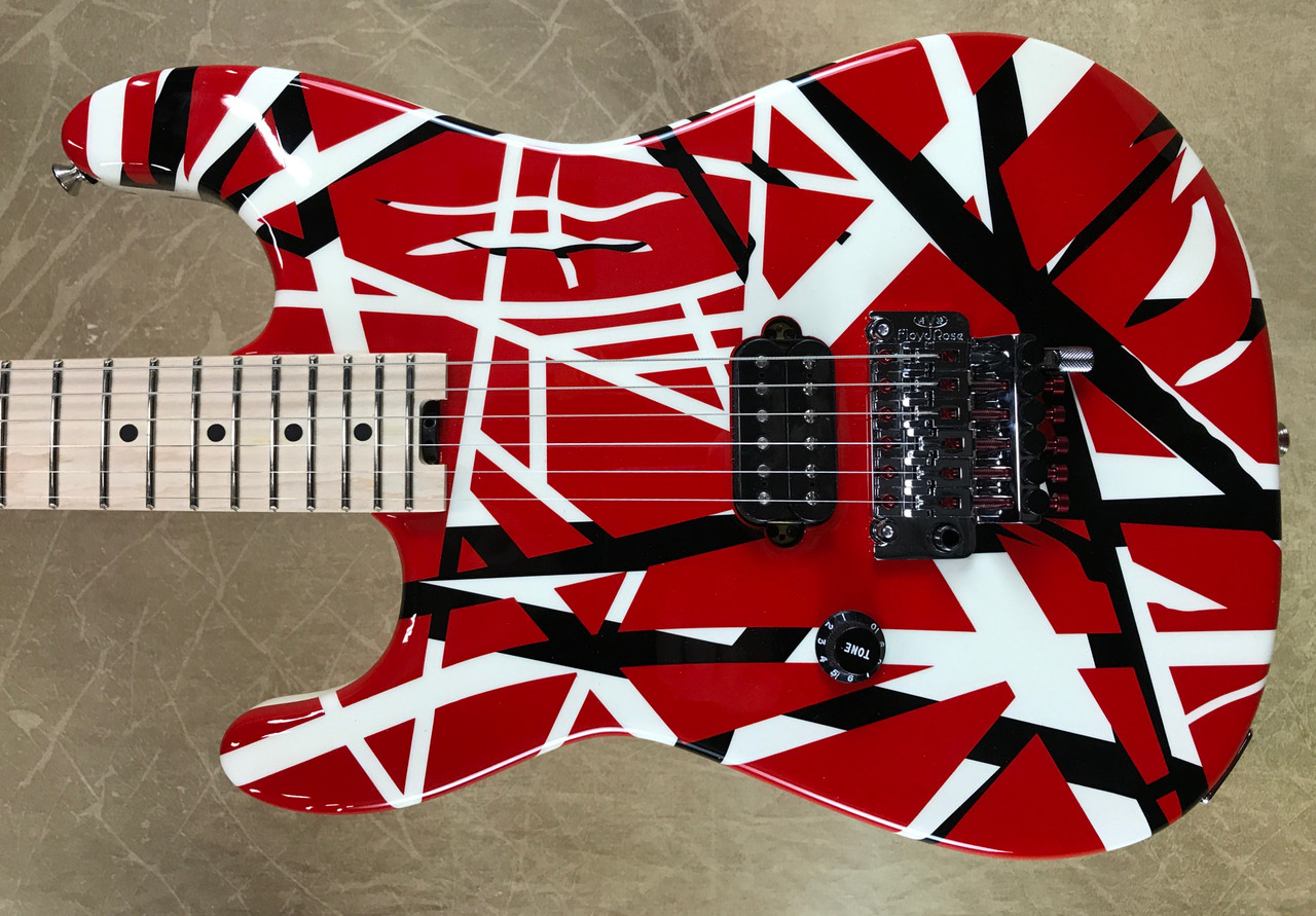 Evh Striped Series Left Handed R B W Red Black And White Stripe With Fu Tone Red Titanium Upgrade Package Cmc Guitars