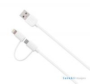 [APPLE MFI CERTIFIED] USBLINK 3 FT LIGHTNING TO USB 2-IN-1 CABLE WITH 8-PIN LIGHTNING AND MICROUSB CONNECTOR (CB104) - White
